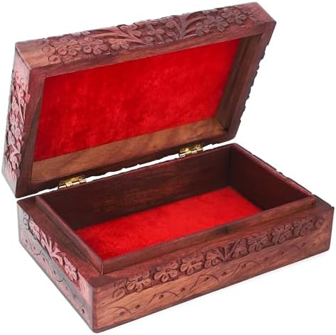 Ajuny coffre au trésor décoratif en bois sculpté à la main 8x5 pouces motif arbre de Vie marron - utilisation polyvalente comm - Image 6