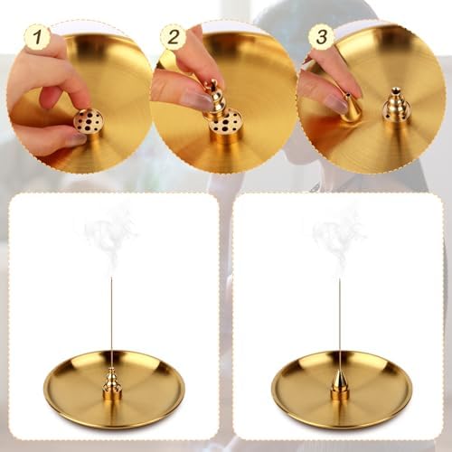 Vfandv 2 Pièces Porte Encens, 3 en 1 & 4 en 1 bruleur encens en laiton porte encens porte d'encens bâton Avec récupérature de cendres support encens - Image 4