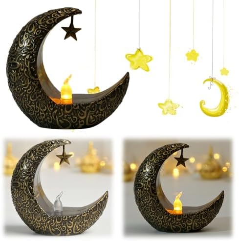 Bougie fiorky led en forme de lune pour Ramadan - Bougeoir décoratif alimenté par batterie - lustre électronique décoratif coule de table de maisonnette - Image 2