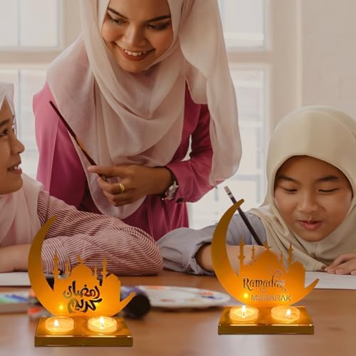 Qunkun Bougeoir, Décoration Ramadan Eid Mubarak, Lampe Diy Ramadan, Décor Eid Mubarak, Décoration de Table Eid Mubarak, Décoration Ramadan, Bougeoir Ramadan pour Cadeau Decoration de Musulm - Image 5