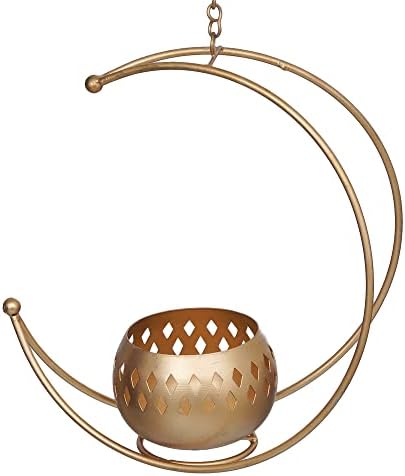 Webelkart Photophore En Métal de Qualité Supérieure en Forme de Lune pour décoration de Maison et de Bureau | Bougeoir Diwali | Photophore antique pour l'écclairage diwali (26,7 cm) - Image 2