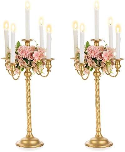 Nuptio Chandelier ou 53 cm: 2 pièces Chandelier Sur Pied Pour Centre de table, 5 Bras Chandeliers Vintage pour décoration de Cheminée de Réception de Mariage Fêtes de Noël