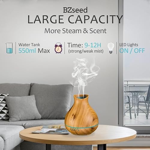 Diffuseur d'huile Essentiellle de 550 ml, diffuseurs de grain de Bois d'Aromathérapie Avec Minuterie Humidificateur de Brume Cool pour la Maison, Arête Automatique de l'Eau, 7 CouleUrs Changeant Lumières - Image 4