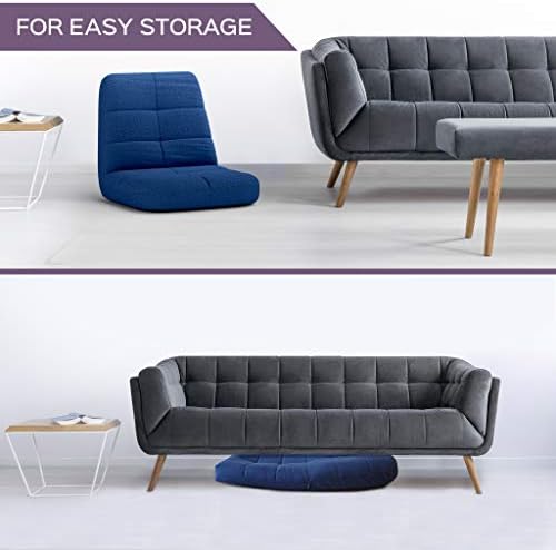 Bonvivo Easy Lounge Coussin de Sol AVEC Dossier, Fauteuil de Sol Rembourré et Réglable, chaise de Méditation Pleine pour Bureau et Bureau, Siège de Sol Avec Dossier Pratique, Bleu OU Gris - Image 6
