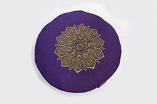 Om Vita Coussin Zafu de Méditation et Yoga Avec House Lavable, Rembourrage en Sarrasin 100% biologique et motif Mandala Réalisé à la Main, Purple - Image 2