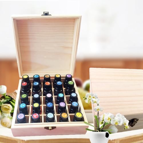 Wishesmar 25 trous-boite Rangement Huiles Essentielles Coffret en Bois pour 5 10 15Ml Bouteille d'Huile Essentiellle - Aromathérapie Organisateur pour le stockage, Voyage et Présentation - Image 6