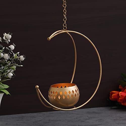 Webelkart Photophore En Métal de Qualité Supérieure en Forme de Lune pour décoration de Maison et de Bureau | Bougeoir Diwali | Photophore antique pour l'écclairage diwali (26,7 cm)