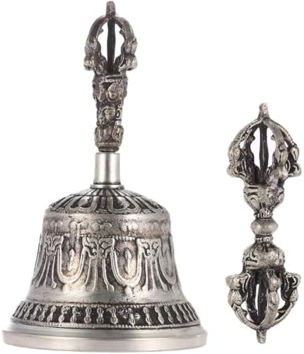 Cloche et Ensemble de Dorje pour la méditation Bouddhiste Tibéaine, Cloche en Laiton Antique Religieuse Faite à la Main, Cloche de Prière Vajra Dorje pour la méditation et yoga.