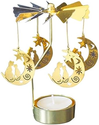 Bougeères rotatifs bougeoir rotatif bougeoir carroussel spinner chat Sur lune bougeoir rotatif pour bougie chauffe-plate pour la décoration de mariage de Noël