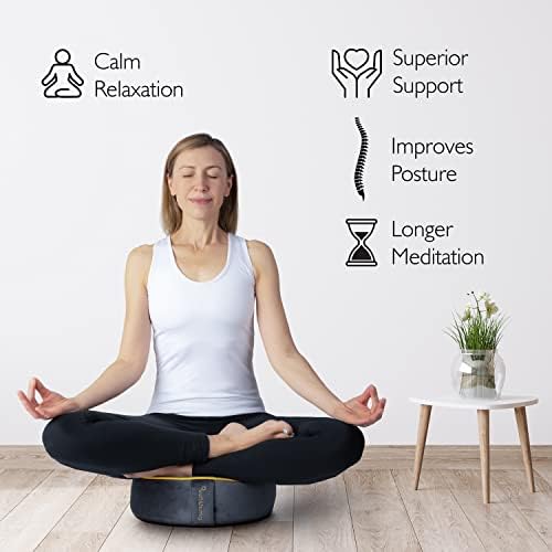 Sunshima Coussin Yoga et Méditation - Oreiller de Zafu, Sol Rond en Sarrasin Lavande Tissu Velours Luxueux AVEC JOLIE BORDURE DORÉE, BOîte Cadeau Sac Transport Fourre-Tout Gray Gray - Image 2