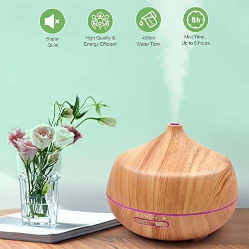 Diffuseur d'Huiles Essentielles Aroma Ultrasonique: diffuseur de Parfum 400ml lampe d'Aromathérapie Avec Lumière Colorée et Minuterie pour la chambre à Coucher, L'Appartement et Le Bureau - Jaune - Image 3