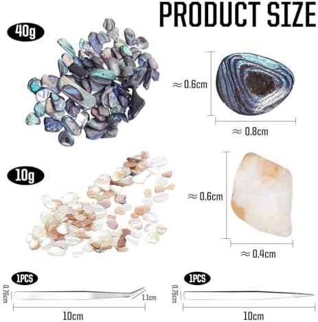 Pierre d'Ormeau 40 G et Petit Gravier de Fragments de Coquille 10 G, Livré Avec 2 Pinces à Épiler, Accessoires Décoratifs, Matiriaux de Bricolage, Décorations Artisanales - Image 2