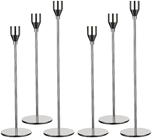 Lot de 6 bougeères coniques en argent candélabre pour bougies de 3/4 ", bougeères décoratives pour chimière, mariage, dîner aux chandelles, fête d'Aniversaire, décoration de table