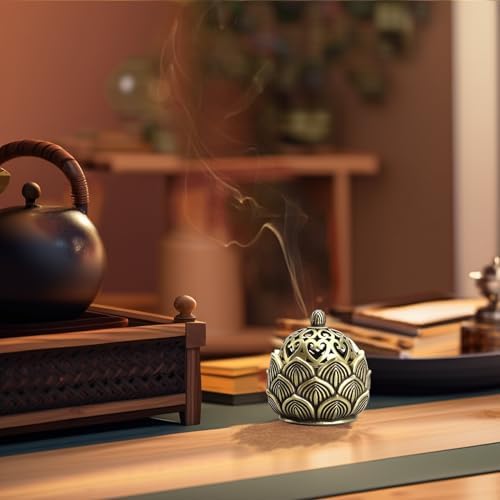 SrtStr 2 Pièces bruleur Encens Lotus Brûleur d'Encens en Métal Encensoir Vintage Porte-Encens Portable Support Baton Diffuseur Encens pour la Maison Bureau Salon de Thé Café (bronze) - Image 7