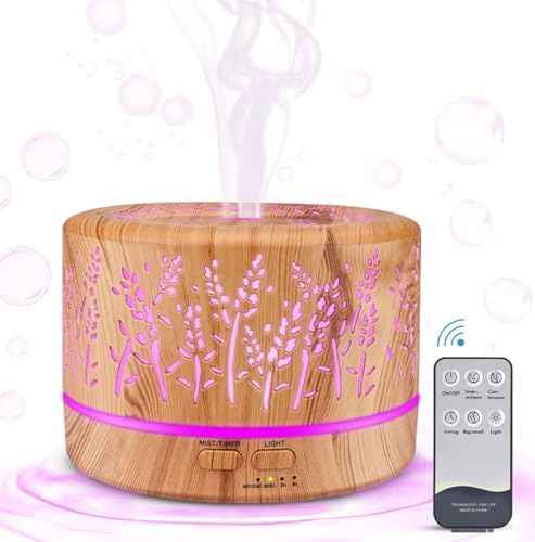 Diffuseur Huiles Essentielles 500 ml, diffuseur d'Aromathérapie Humidificateur D'Air Sans Eau - Arête Automatique, 7 LED Couleur Idéal pour le salon Yoga Chambre