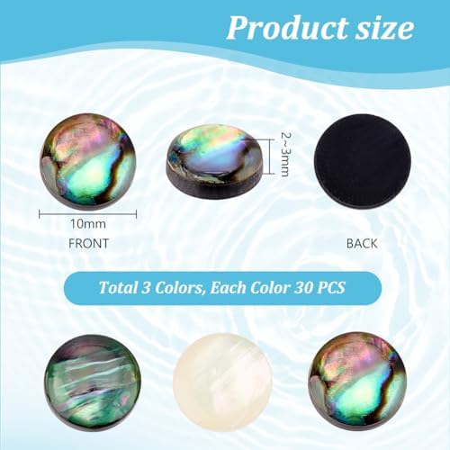 Ph Pandahall 90pcs 3 CouleUrs Cabochon de Coquille d'Ormeau 10 mm Perles de Coquille d'Ormeau en acrylique Cabochons Coquille Paua Perles de Coquilage Demides pour bracelet, collier, bijoux - Image 2