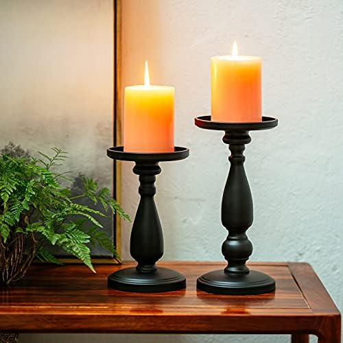 Sziqiqi vintage bougoire décoratif lot de 2 Grand Porte bougie en Métal rétro mat noir bougeoir chandelier pièce maîte - Image 2