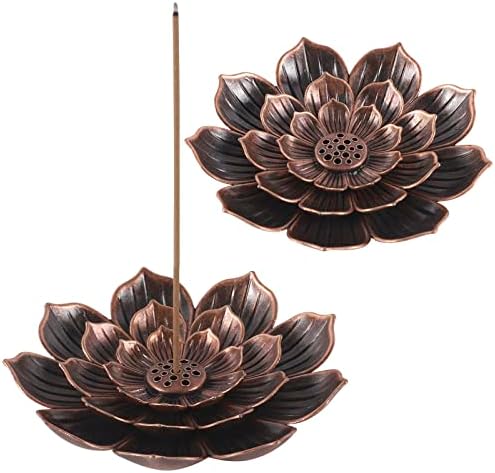 2 PIÈCES Porte Encens de Lotus, Support D'Encens en Laiton Brûleur d'Encens de 8,8 cm, Porte d'Encens Bâton Avec Récupérarateur de Cendres pour la Maison Bureau Yoga Salle