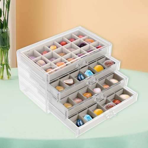 Vitrine à 72 Compartiments en plastique pour les enfants - Boîte de Collection de Cristaux - 4 Tirores - Insérer en velours - Organisateur de Bijoux - Support de télévision pour boucles d'Oreilles - vers