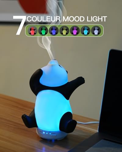 Panda Diffuseur d'Huiles Essentielles - Difffuseur d'Arômes Mignon et pivotant pour la Maison Avec Lumière de 7 Couleurs, diffuseur d'Aromathérapie pour la Chambre et le Bureau - Image 5