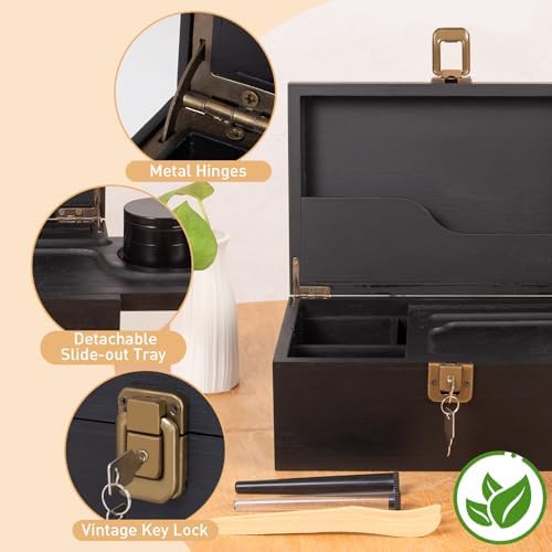 TODECO Grande Boîte en Bambou AVEC SERRUR, Boîte de Rangement Avec Grinder, Bocaux en Verre, Plateau AMOVIBLE ET OUTIL D'ACCESSOREIRE, BOÎTE DÉCORATION - Image 2