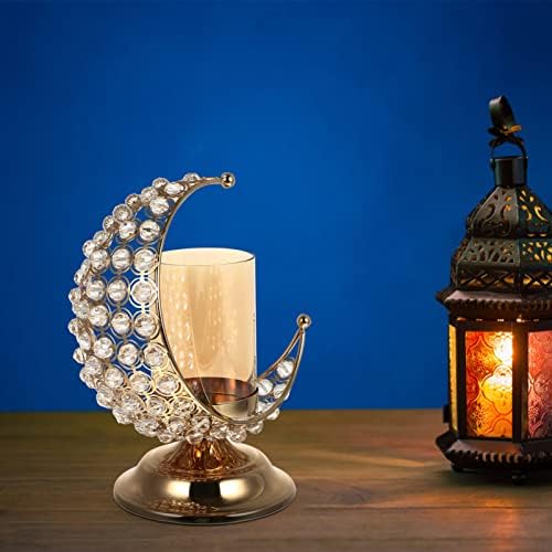 Bougeoir Pretyzoom Doré, Arabe, AU Motif de Lune, pour Eid Mubarak, Ramadan, en Métal, Verre, Ornation Musulman, Décoration de Salon, table - Image 5