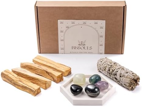 Besouls Coffret Ritual Protection: 4 Palo Santo Purification 1 Baton de Sauge Blanche Purification A Bruler 5 Pierres Protectrices Plateau Artisanal Qr Encens numériques Sauge Blanche Purification Maison - Image 7