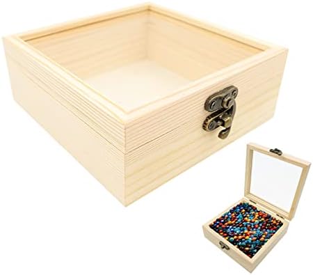 SPLDSUN Petite Boites Bois, Petites Boites Bois Carrée, Petite Boite A Bijoux Bois, AVEC Couvercle en Verre Transparent, pour Ranger Bijoux, fleurs, collations, Petits Objet (12 * 12 * 5 cm)