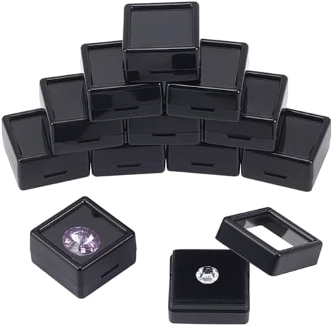 Nbeads 12 PCS Boîte de Présentation de Pierres Précieus, Boîte en Plastique Transparente en Pierre Nue Boîte à Bijoux Carrée pour Précieus Bijoux Cristal de Diamant, Noir, 2,95x2,95x1,6 cm