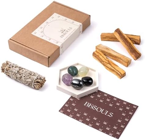 Besouls Coffret Ritual Protection: 4 Palo Santo Purification 1 Baton de Sauge Blanche Purification A Bruler 5 Pierres Protectrices Plateau Artisanal Qr Encens numériques Sauge Blanche Purification Maison - Image 9