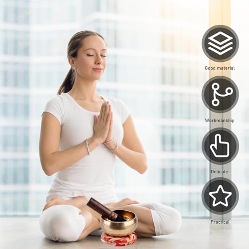 Bol chantant Tibétain, Diamantre: 8 cm, bol chantant de méditation, Avec Socle et Maille en Bois, coussin pour la méditation, le yoga, le chakra et la détente - Image 4