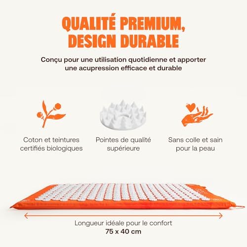 Shaktimat (l'original) Tapis Acupression pour la relaxation - Soulage la douleur dans le dos, Pieds, nuque, Jambes - Améliore la circulation Sanguine & Sommeil - Orange - Image 3