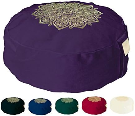 Om Vita Coussin Zafu de Méditation et Yoga Avec House Lavable, Rembourrage en Sarrasin 100% biologique et motif Mandala Réalisé à la Main, Purple