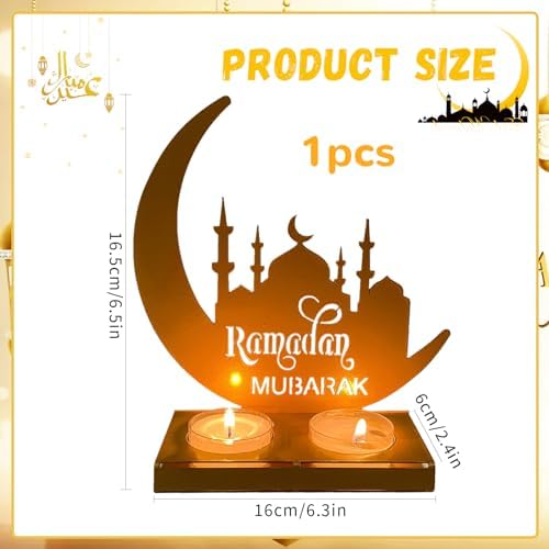 Qunkun Bougeoir, Décoration Ramadan Eid Mubarak, Lampe Diy Ramadan, Décor Eid Mubarak, Décoration de Table Eid Mubarak, Décoration Ramadan, Bougeoir Ramadan pour Cadeau Decoration de Musulm - Image 2