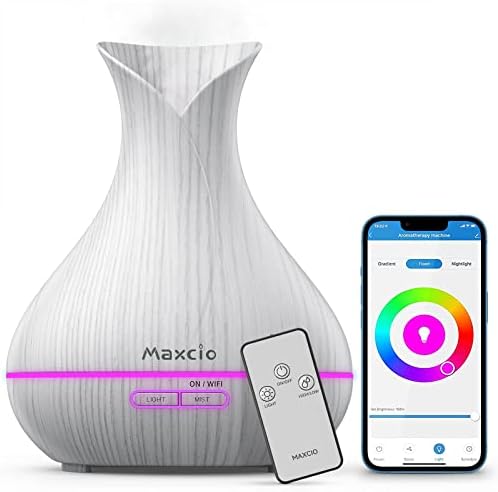 Diffuseur d'Huiles Essentielles Wifi, Maxcio Humidificateur d'Air compatible AVEC Alexa / Google Home, Smart TéléCommande Difffuseur Parfum Electrique RGB Colorés, Timer et Contrôle à distance sur l'application