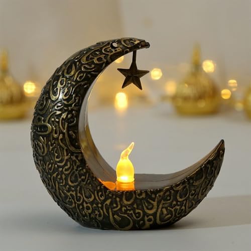 Bougie fiorky led en forme de lune pour Ramadan - Bougeoir décoratif alimenté par batterie - lustre électronique décoratif coule de table de maisonnette - Image 3