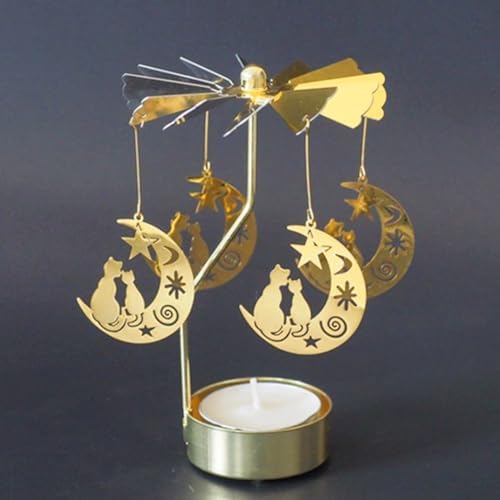 Bougeères rotatifs bougeoir rotatif bougeoir carroussel spinner chat Sur lune bougeoir rotatif pour bougie chauffe-plate pour la décoration de mariage de Noël - Image 8