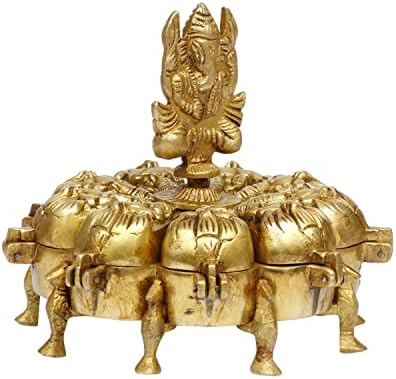 Artvarko Boîte en Lauton Ganesha Chopda Idol Ganpati Plusieurs Compartiments pour Kumkum Sindoor Vermillon Culte Ritual Cadeau de Mariage Dore 15,2 cm - Image 7
