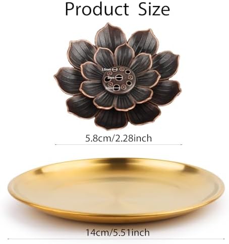 Porte-Bâtons d'Encens Lotus, Brûleur Lotus enceser 6 trous, porte encens 3 en 1, Brûleur en laiton pour bâtons de 14 cm Avec Classeur Cendres - Image 2