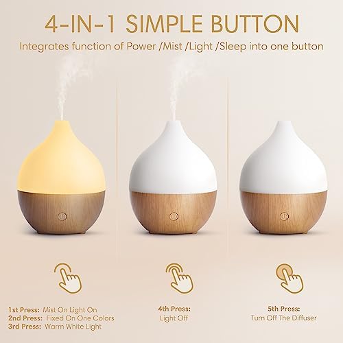 Salking Difffuseur d'Huile Essentiellle, 100 ml Ultrasonique Diffuseur Huiles Essentielles Electrique, Humidificator D'Air Avec Lumière Chaude Arrêt Automatique pour chambre, yoga, massage, paquet de 2 - Image 4