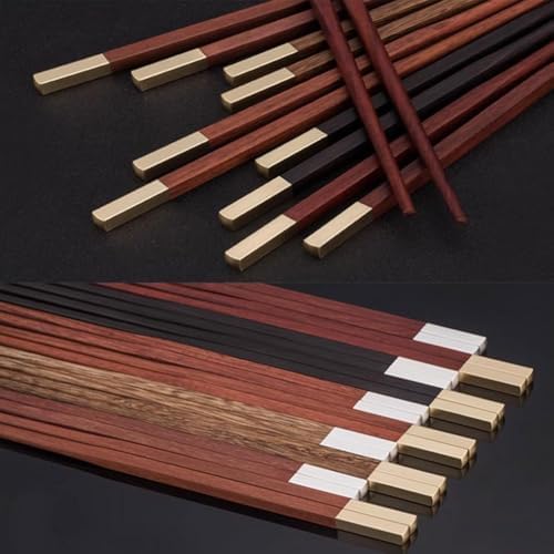 Baguettes Personnalisables AVEC NOM, 5 paires de Baguettes Avec Coffret Cadeau Baguettes à Tête en Cuivre Plaqué ou 18 carats, Baguettes en Bois Naturel Adappées à un usage Domestique Cadeaux pour Amis - Image 3