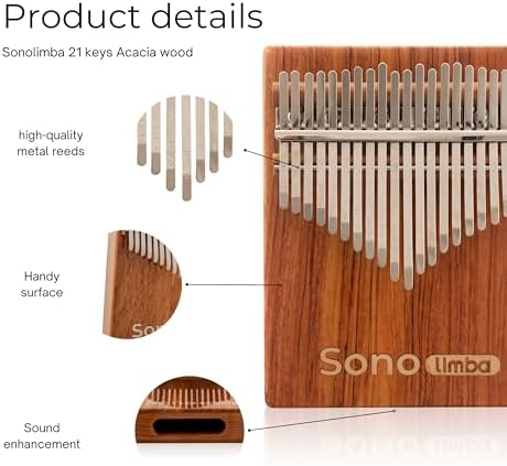 Sonodrum Kalimba Avec 21 Clés - Piano à Pouces en Bois d'Acacia de Haute Qualité. Piano portable Avec Pochette et Livre de Chansons. Instrument de musique. Percussion à main couler enfant ou adulte - Image 3