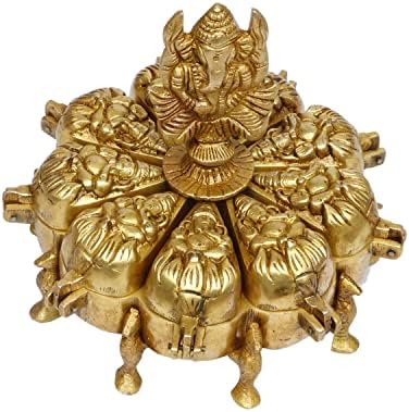 Artvarko Boîte en Lauton Ganesha Chopda Idol Ganpati Plusieurs Compartiments pour Kumkum Sindoor Vermillon Culte Ritual Cadeau de Mariage Dore 15,2 cm - Image 4