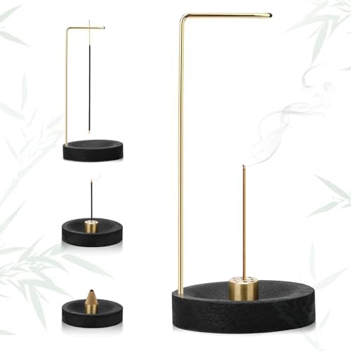 2 en 1 Porte Encens, Brûleur d'Encens Inversé pour Bureau à domicile, Porte-Encens à 9 trousses Brûleur d'Ences pour le décor de Bureau à domicile, yoga, méditation (Noir)