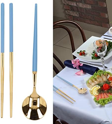 Qukaim lot de 5 paires de baguettes rémuli aux réduisables, conception antidérapante, motif exquis, en bois, lavables pour les fêtes et mariages, bleu - Image 5