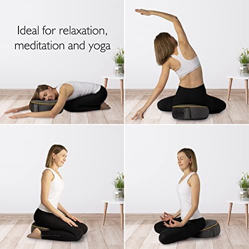 Sunshima Coussin Yoga et Méditation - Oreiller de Zafu, Sol Rond en Sarrasin Lavande Tissu Velours Luxueux AVEC JOLIE BORDURE DORÉE, BOîte Cadeau Sac Transport Fourre-Tout Gray Gray - Image 4