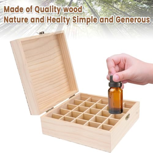 Wishesmar 25 trous-boite Rangement Huiles Essentielles Coffret en Bois pour 5 10 15Ml Bouteille d'Huile Essentiellle - Aromathérapie Organisateur pour le stockage, Voyage et Présentation - Image 3
