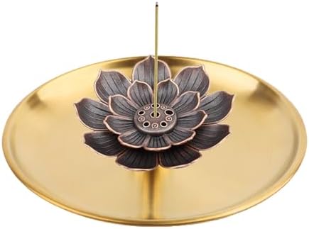 Porte-Bâtons d'Encens Lotus, Brûleur Lotus enceser 6 trous, porte encens 3 en 1, Brûleur en laiton pour bâtons de 14 cm Avec Classeur Cendres