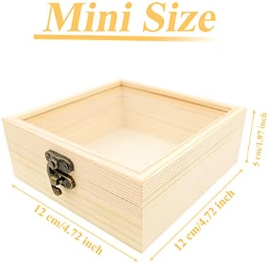 SPLDSUN Petite Boites Bois, Petites Boites Bois Carrée, Petite Boite A Bijoux Bois, AVEC Couvercle en Verre Transparent, pour Ranger Bijoux, fleurs, collations, Petits Objet (12 * 12 * 5 cm) - Image 4
