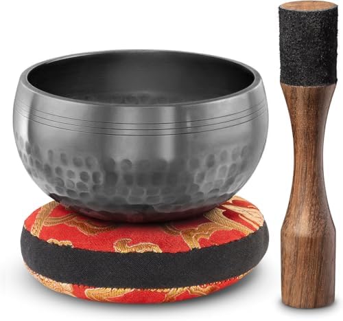 Bol Tibétain - Bol Tibétain Chantant pour la purification et la méditation - Mind Silent - Bol Méditation - Inclut Un MAILLET AVEC PRIX EN MAIN TYPE CRAYON ET UN COUSSIN